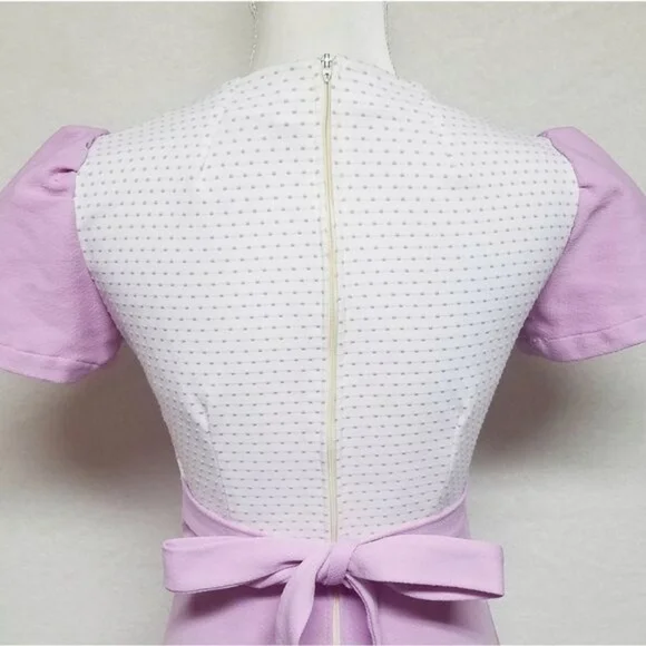 Vintage 1960s Lilac Swiss Dot Handmade Short Sleeve Tie Waist Maxi Dress S - Picture 12 of 13
